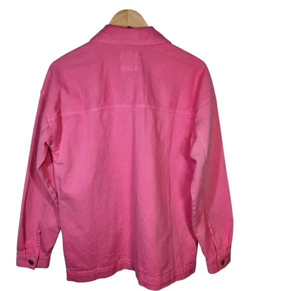 Y2K GAP Denim Jacket Pink Utility Button Oversized Trucker Cargo Streetwear XS - Picture 7 of 15